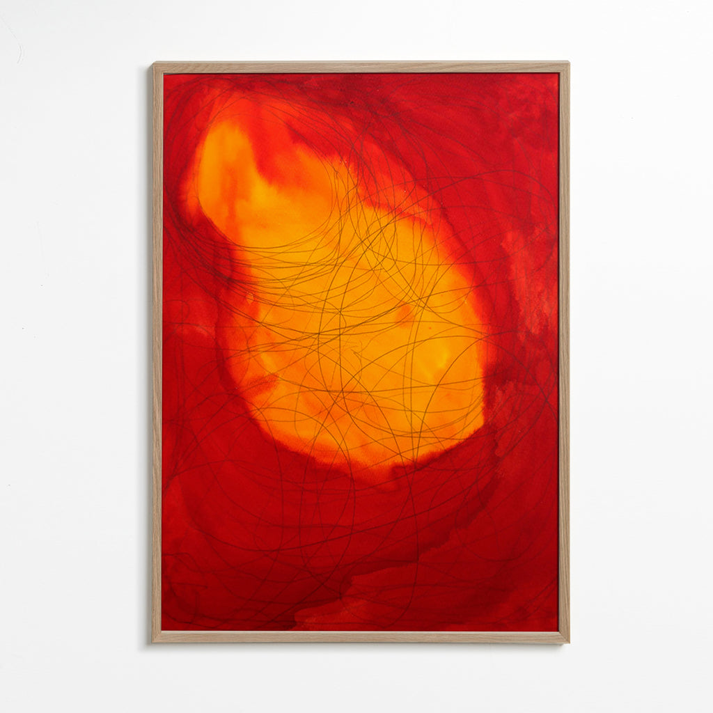 Abstraktní obraz červená a žlutá – Oak Frame