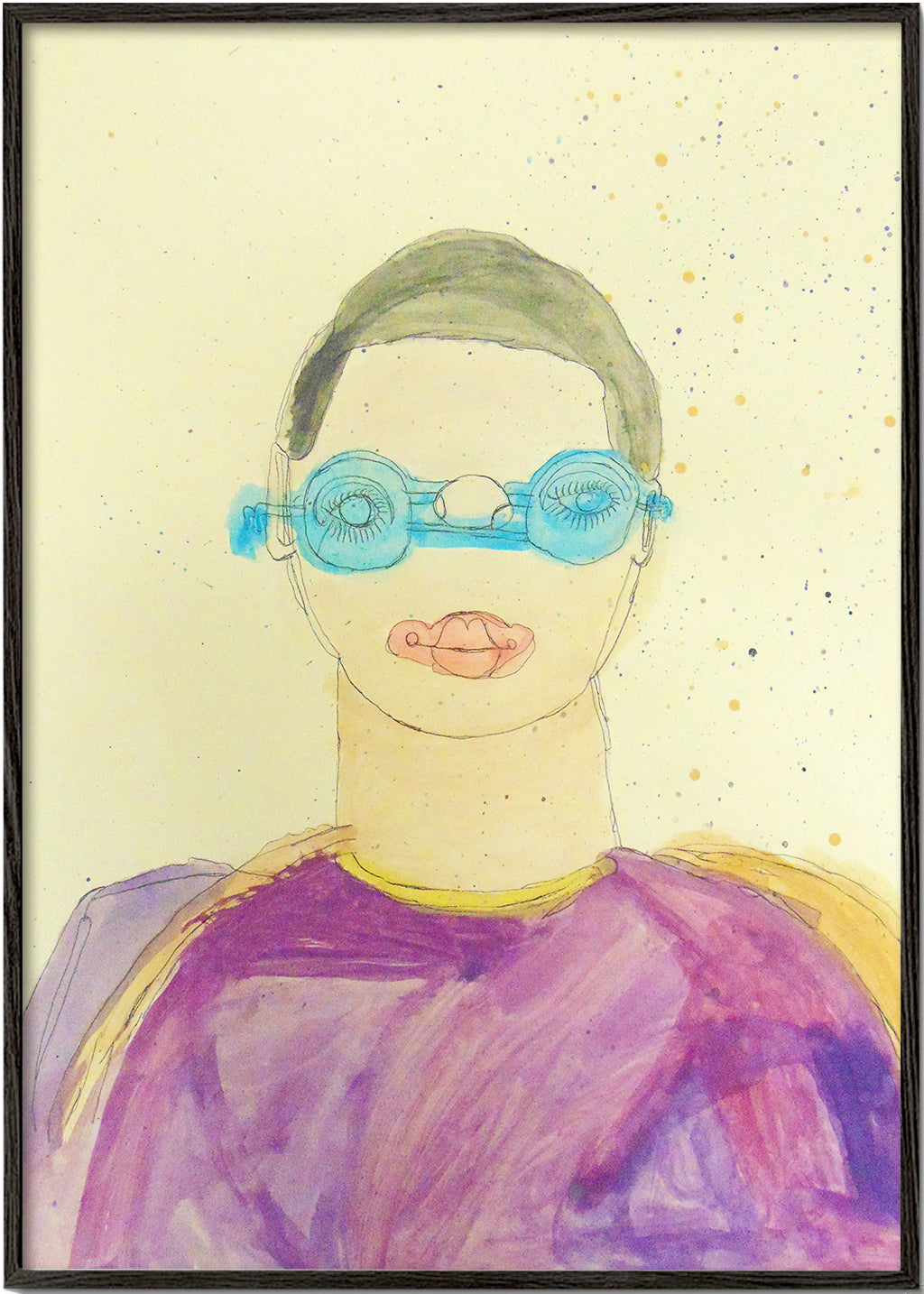 Ilustrace portrét s modrými brýlemi