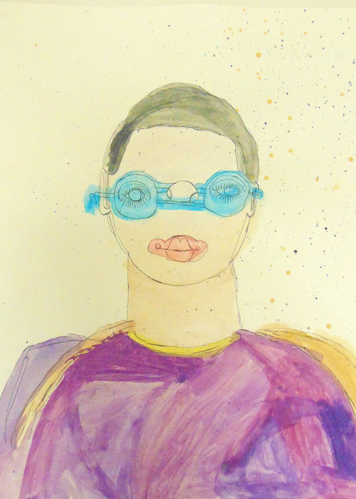 Ilustrace portrét s modrými brýlemi