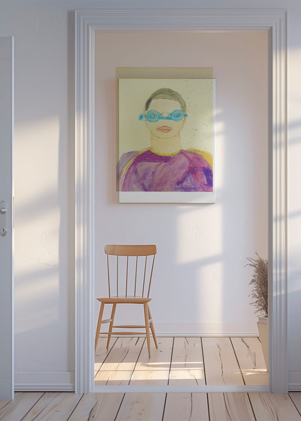 Ilustrace portrét s modrými brýlemi