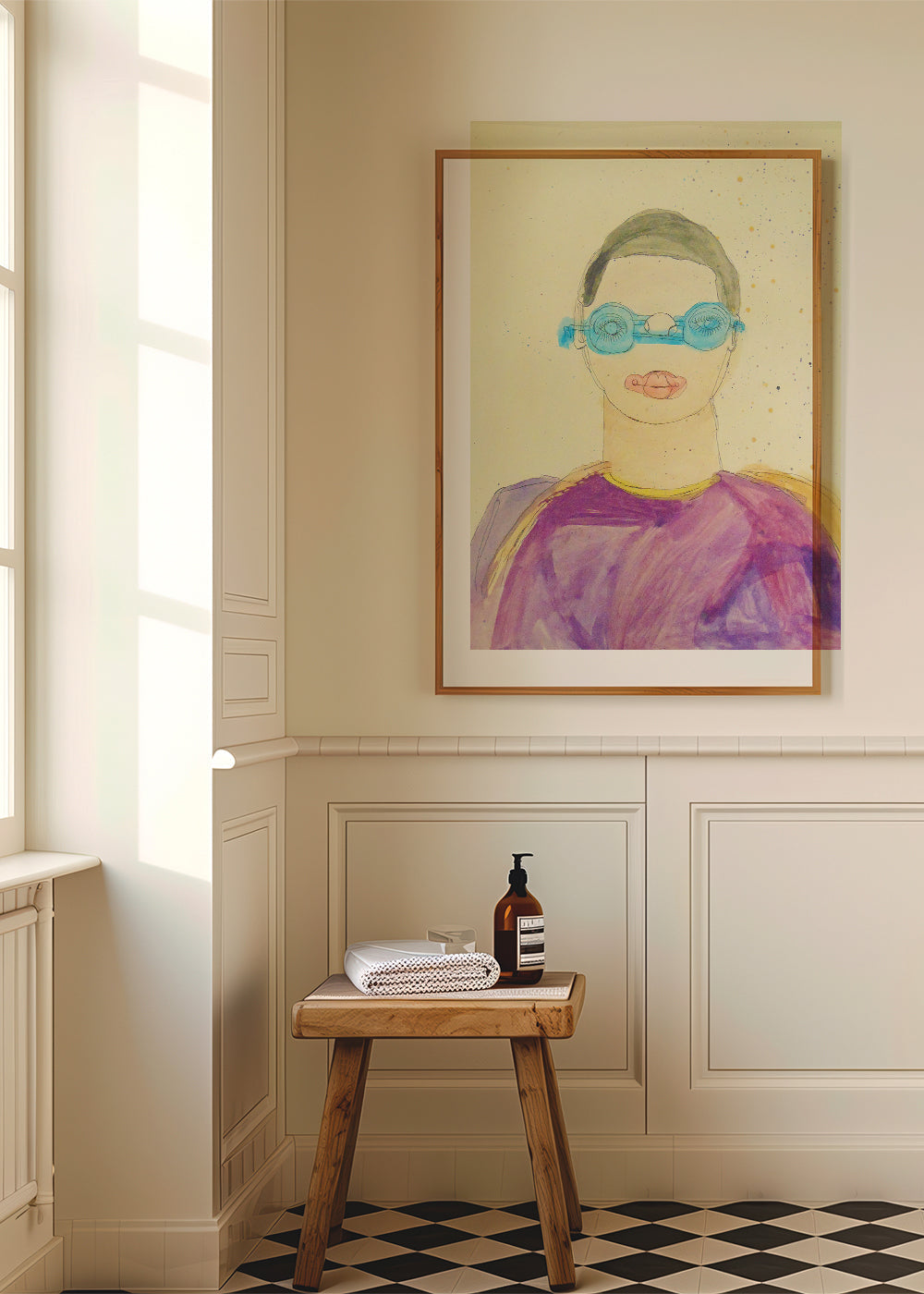 Ilustrace portrét s modrými brýlemi
