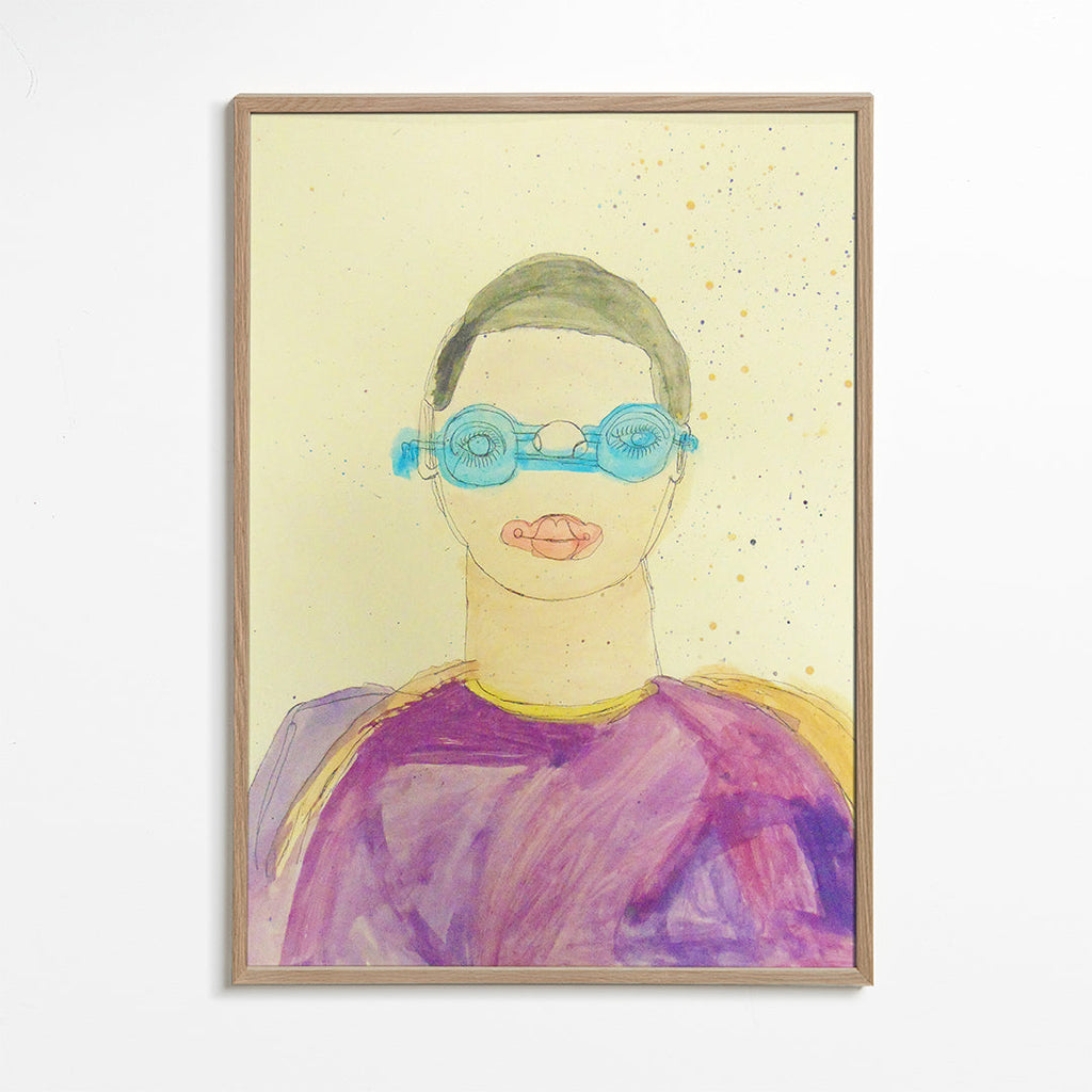 Ilustrace portrét s modrými brýlemi