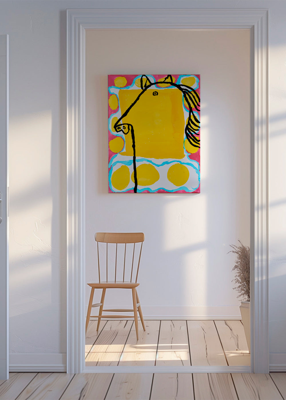 Ilustrace kůň pop na žlutém pozadí