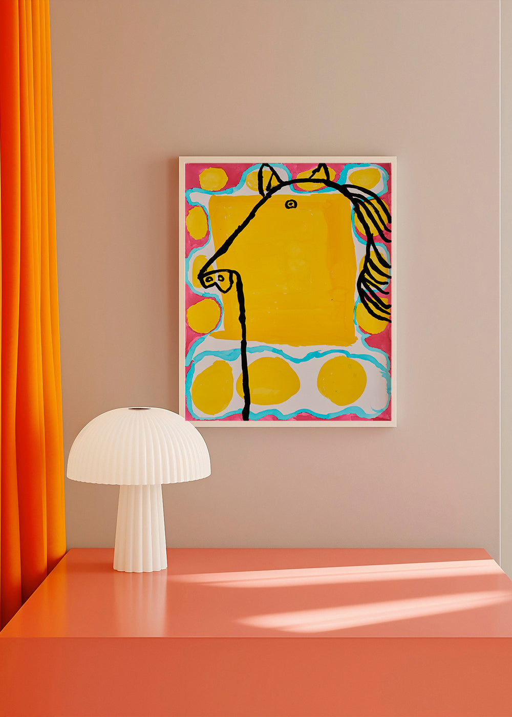 Ilustrace kůň pop na žlutém pozadí