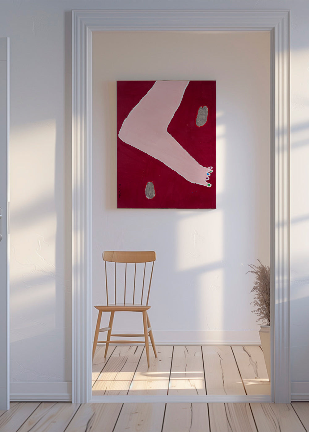 Ilustrace nohy minimalistická na bordovém pozadí