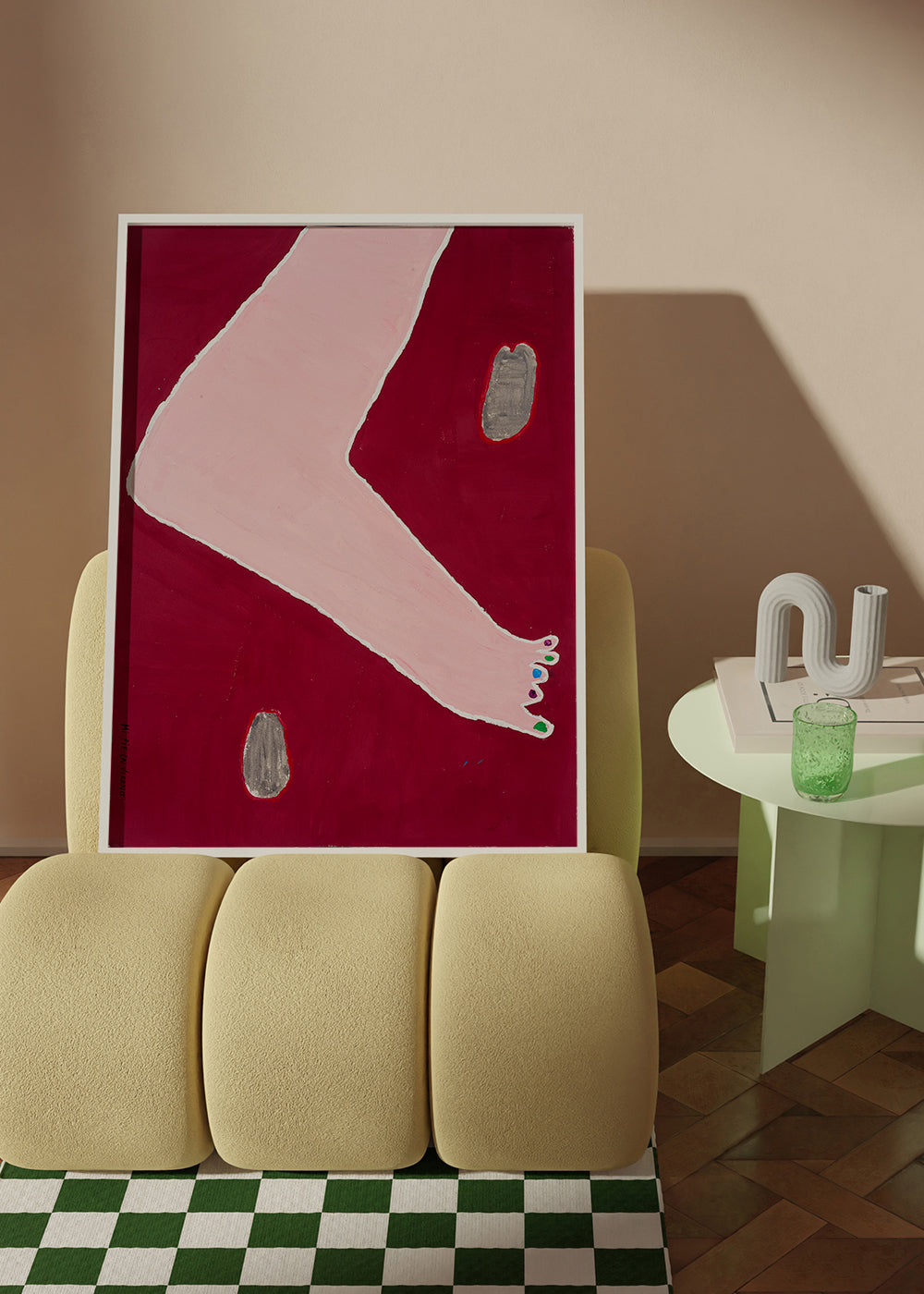 Ilustrace nohy minimalistická na bordovém pozadí