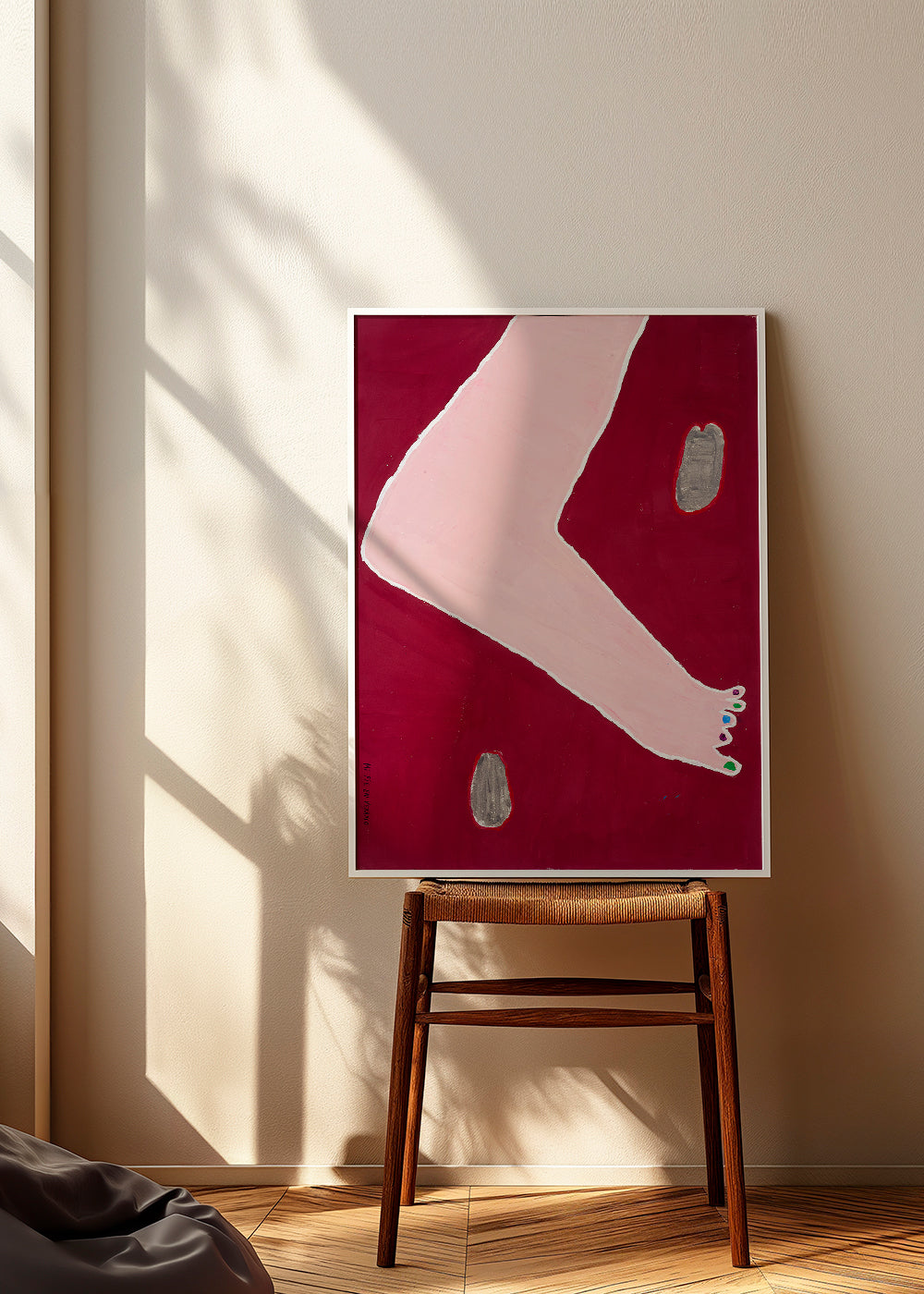Ilustrace nohy minimalistická na bordovém pozadí