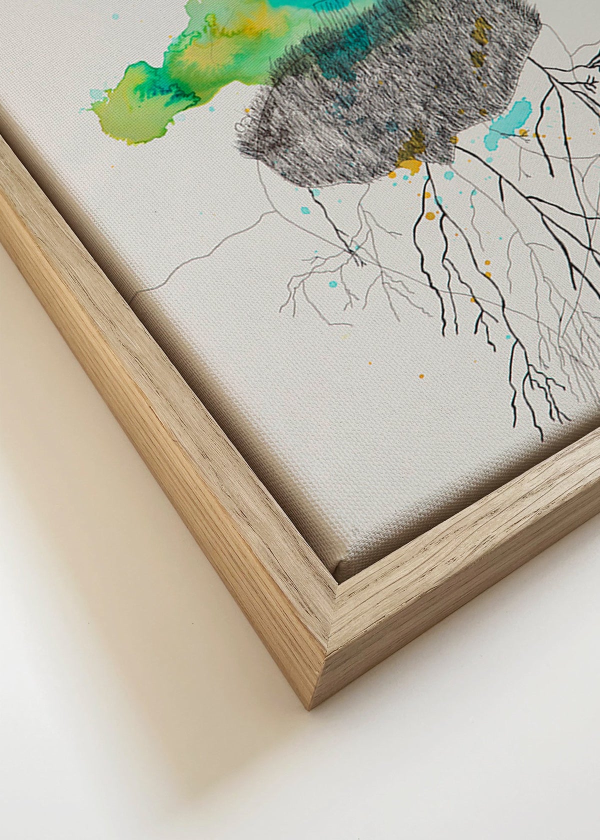 Botanický tisk strom a kořeny inkoust a akvarel – Canvas detail