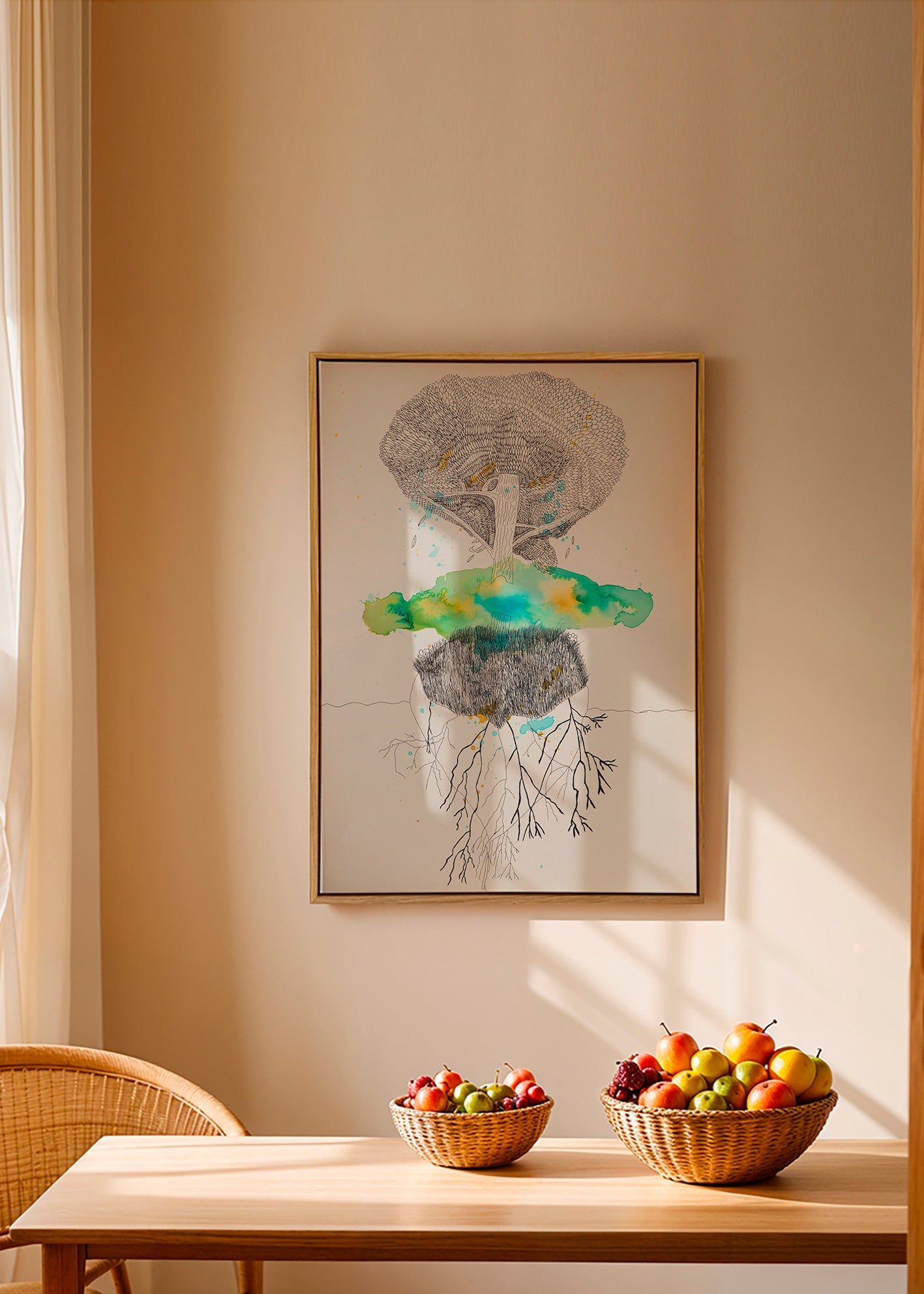Botanický tisk strom a kořeny inkoust a akvarel – Canvas2