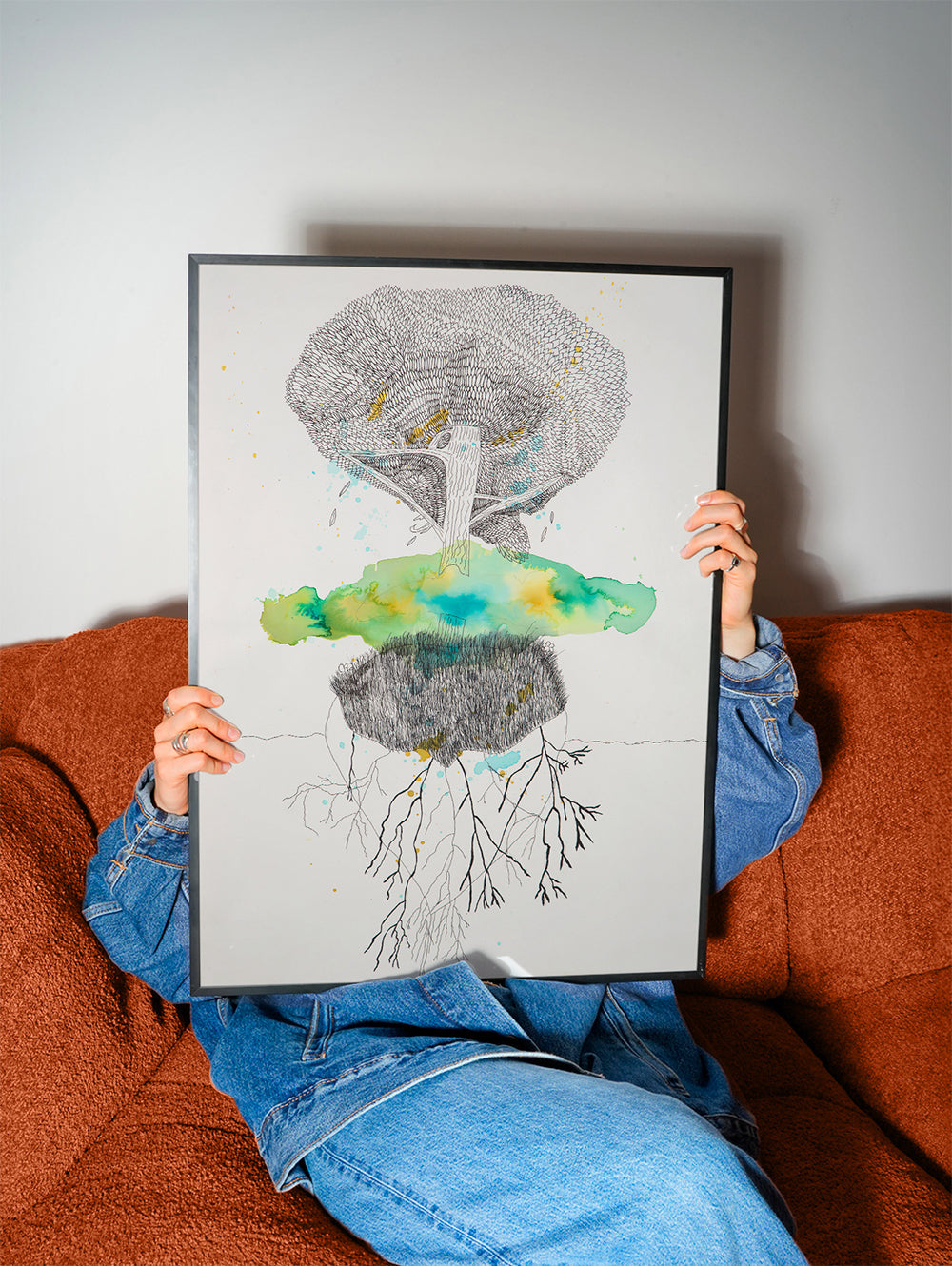 Botanický tisk strom a kořeny inkoust a akvarel – Product2