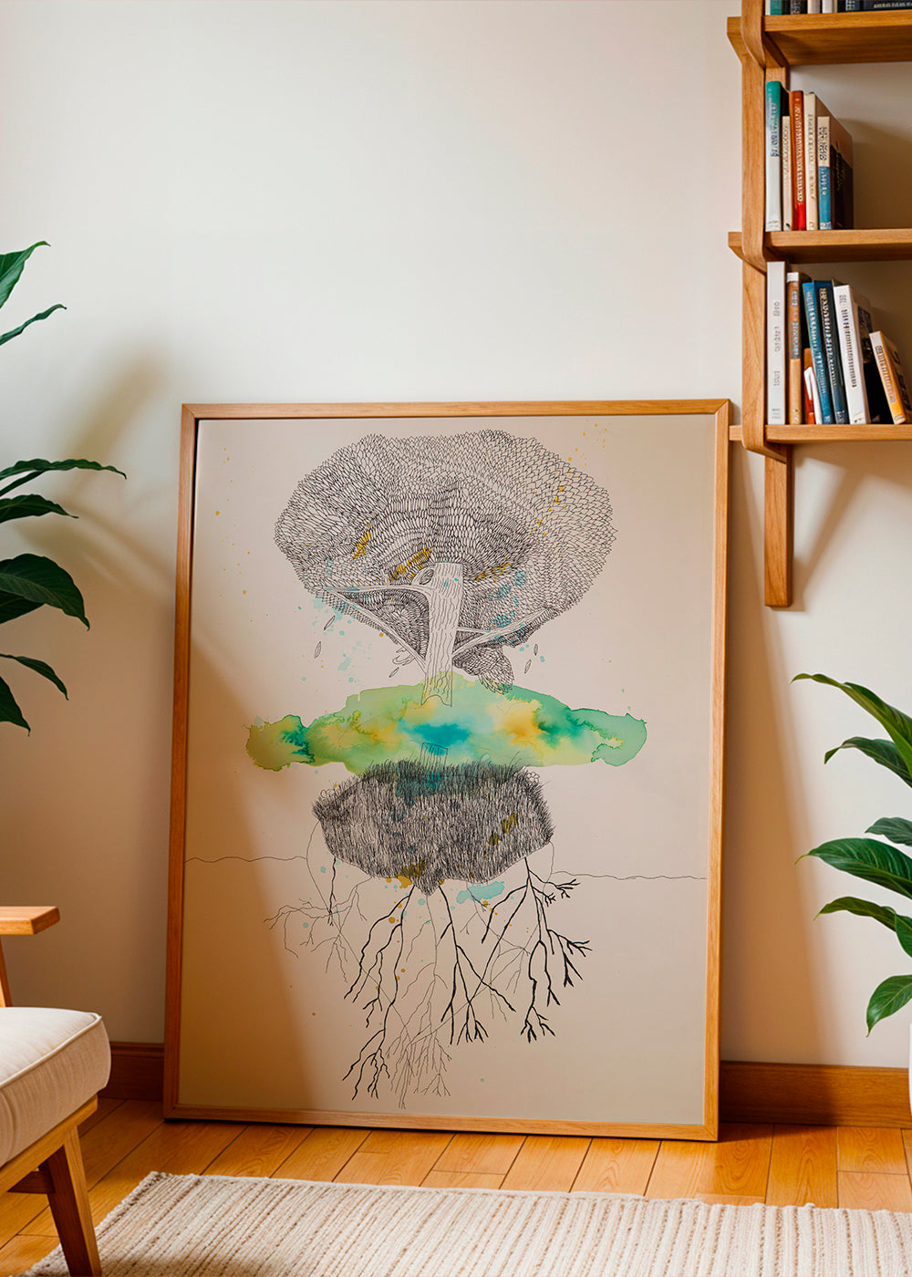 Botanický tisk strom a kořeny inkoust a akvarel – Product3