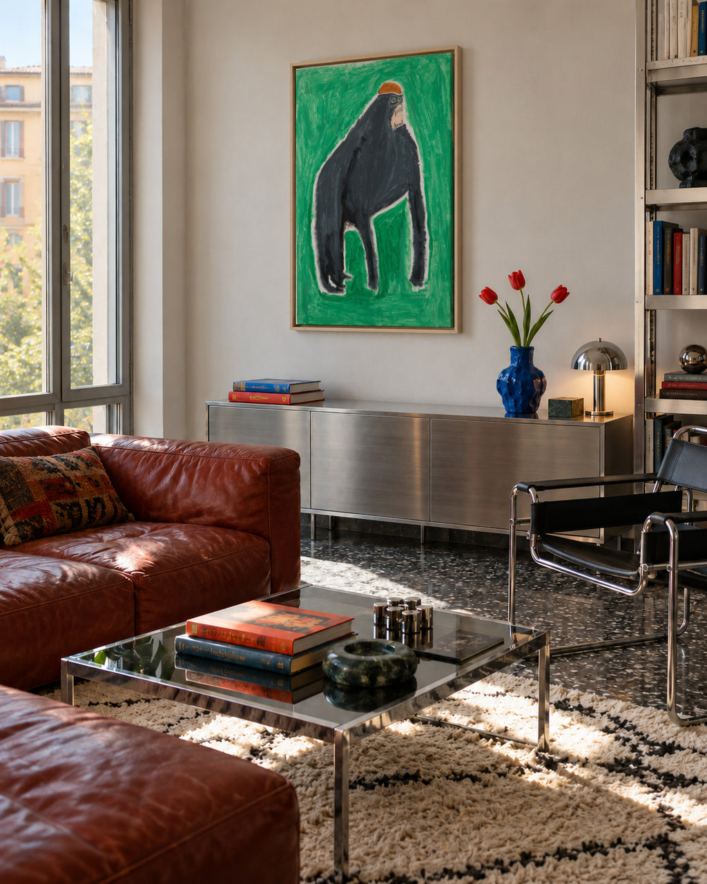 Y cómo los gorilas: uh, uh, uh! - Alexis Hinojosa - Framed canvas in an interior