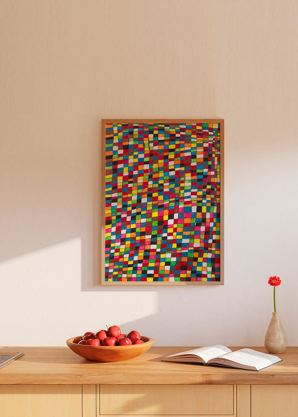 Geometrický obraz: barevná mozaika v mřížce