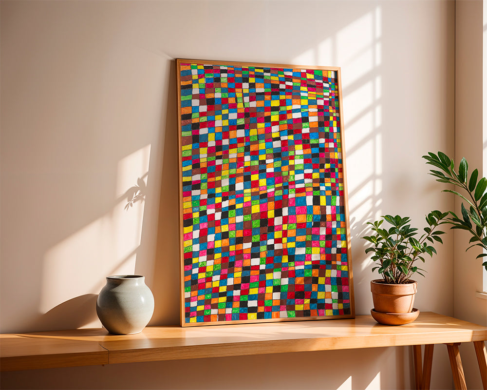 Geometrický obraz: barevná mozaika v mřížce