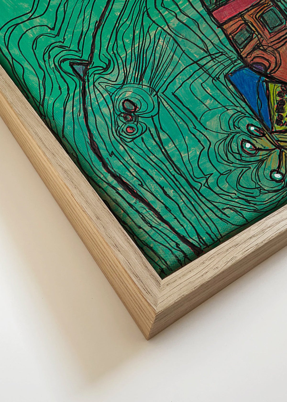 Hrava ilustrace s postavou na zeleném pozadí – Canvas detail