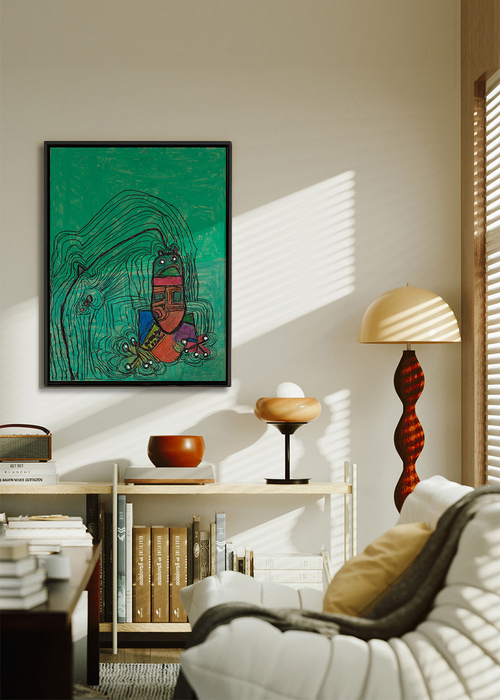 Hrava ilustrace s postavou na zeleném pozadí – Canvas2