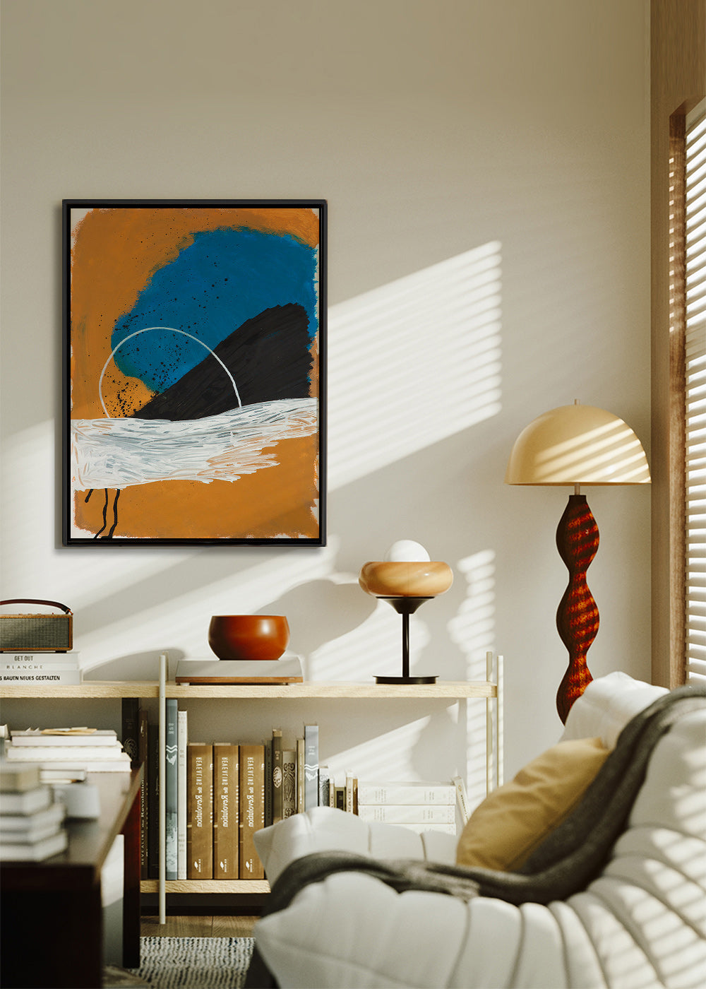 Abstraktní obraz oblouk pobřeží v okru a modři – Canvas2
