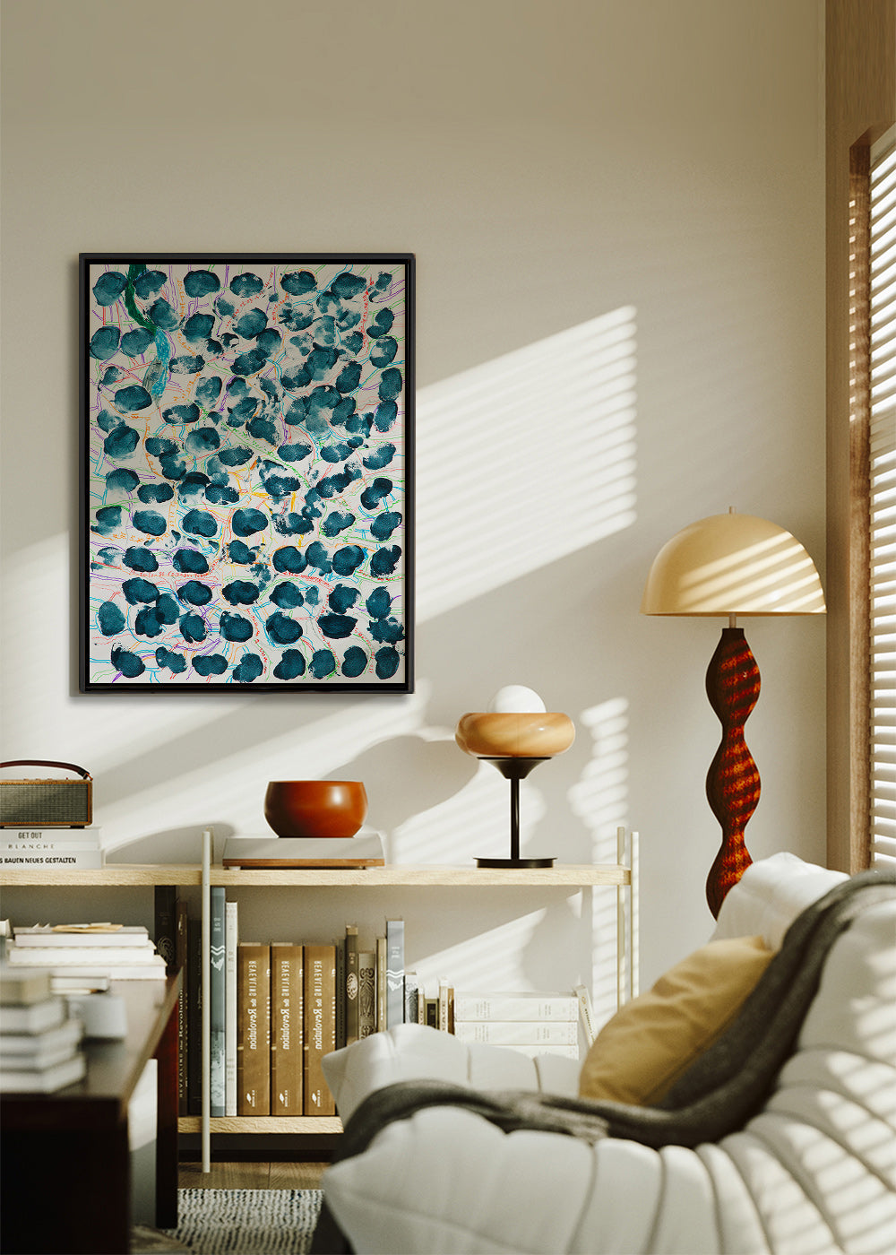 Abstraktní obraz s tmavě modrými skvrnami – Canvas1