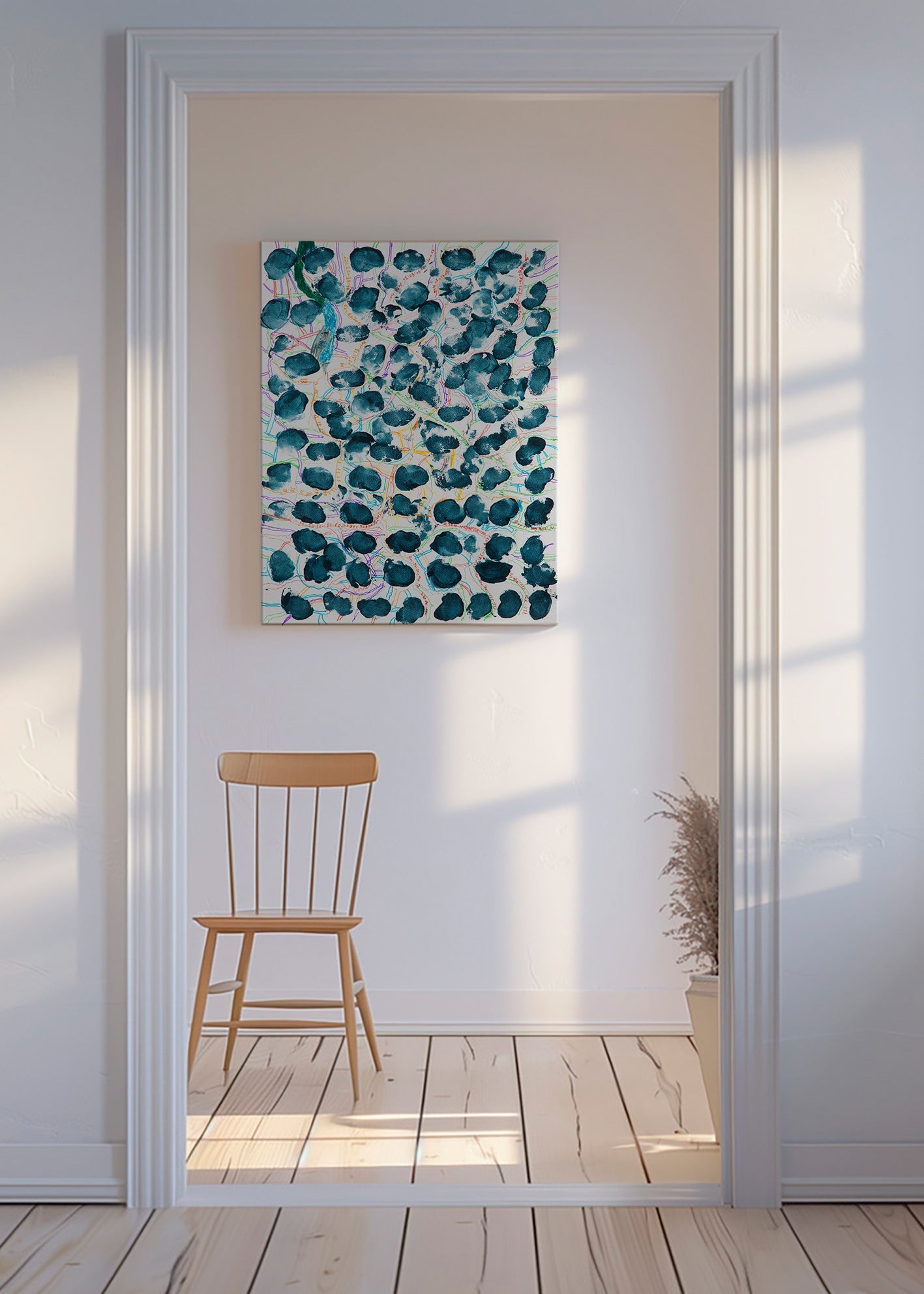 Abstraktní obraz s tmavě modrými skvrnami – Canvas