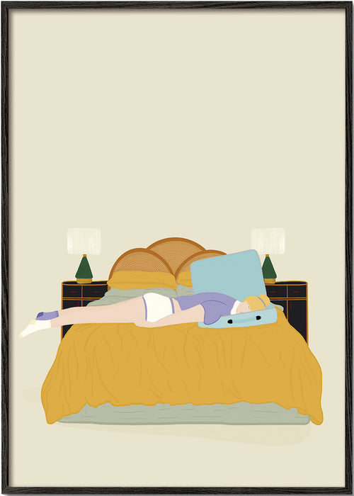 Ilustrace osoby ležící na posteli