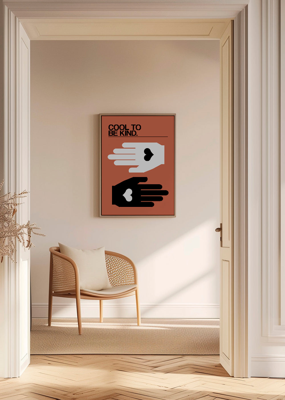 Ilustrace rukou se srdcem na lososové