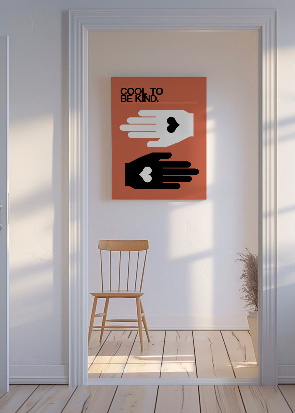 Ilustrace rukou se srdcem na lososové