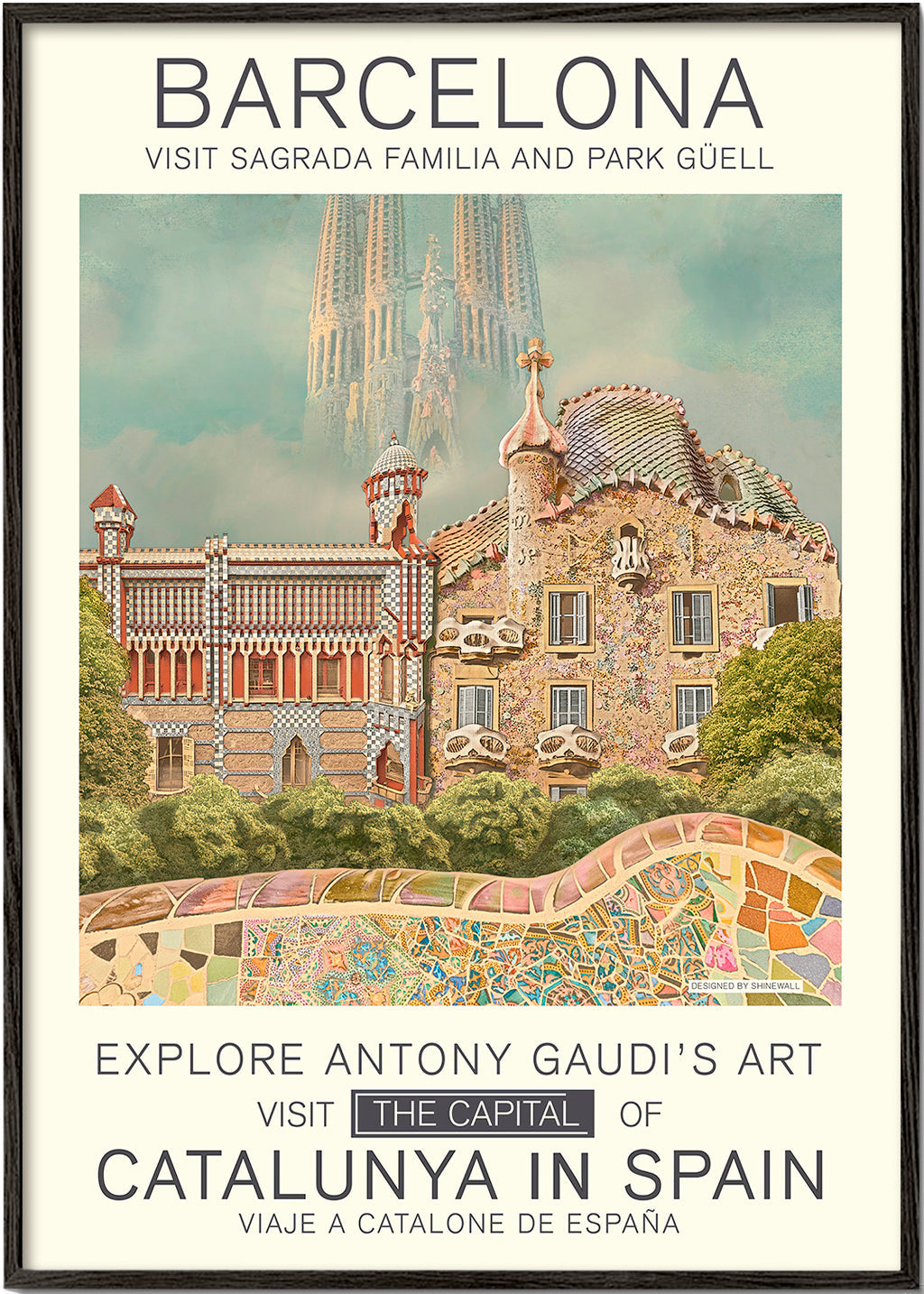 Plakát Barcelona ve stylu Gaudí