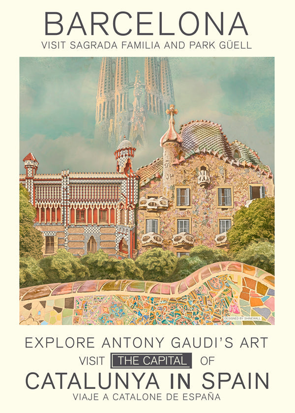Plakát Barcelona ve stylu Gaudí