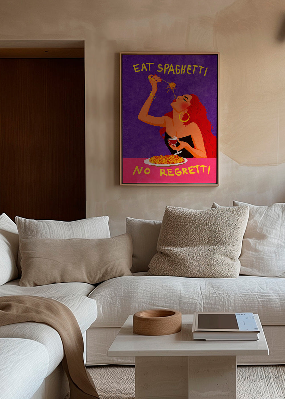 Obraz do kuchyně pop ilustrovaná žena se špagetami