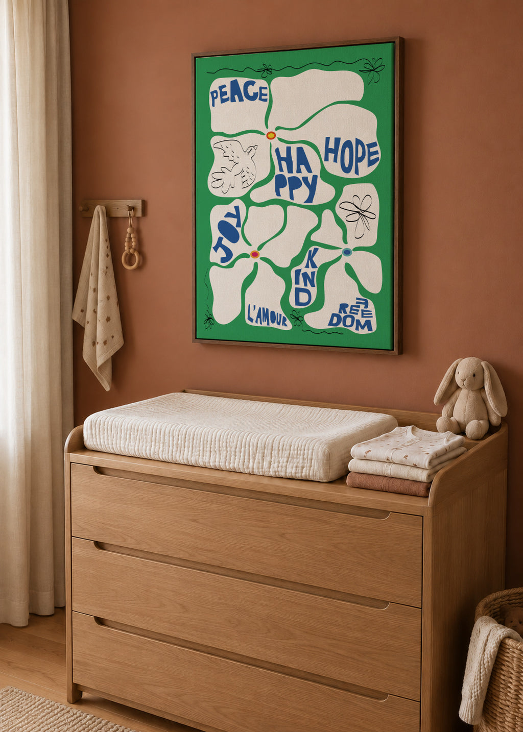 Flowers of the Tome - Green - Framed canvas in an interior