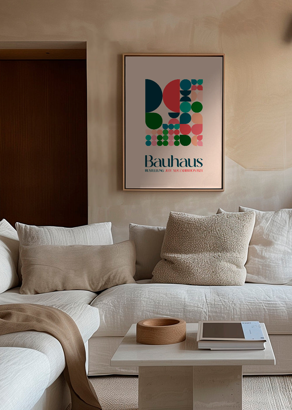 Geometrický plakát Bauhaus s bloky a typografií