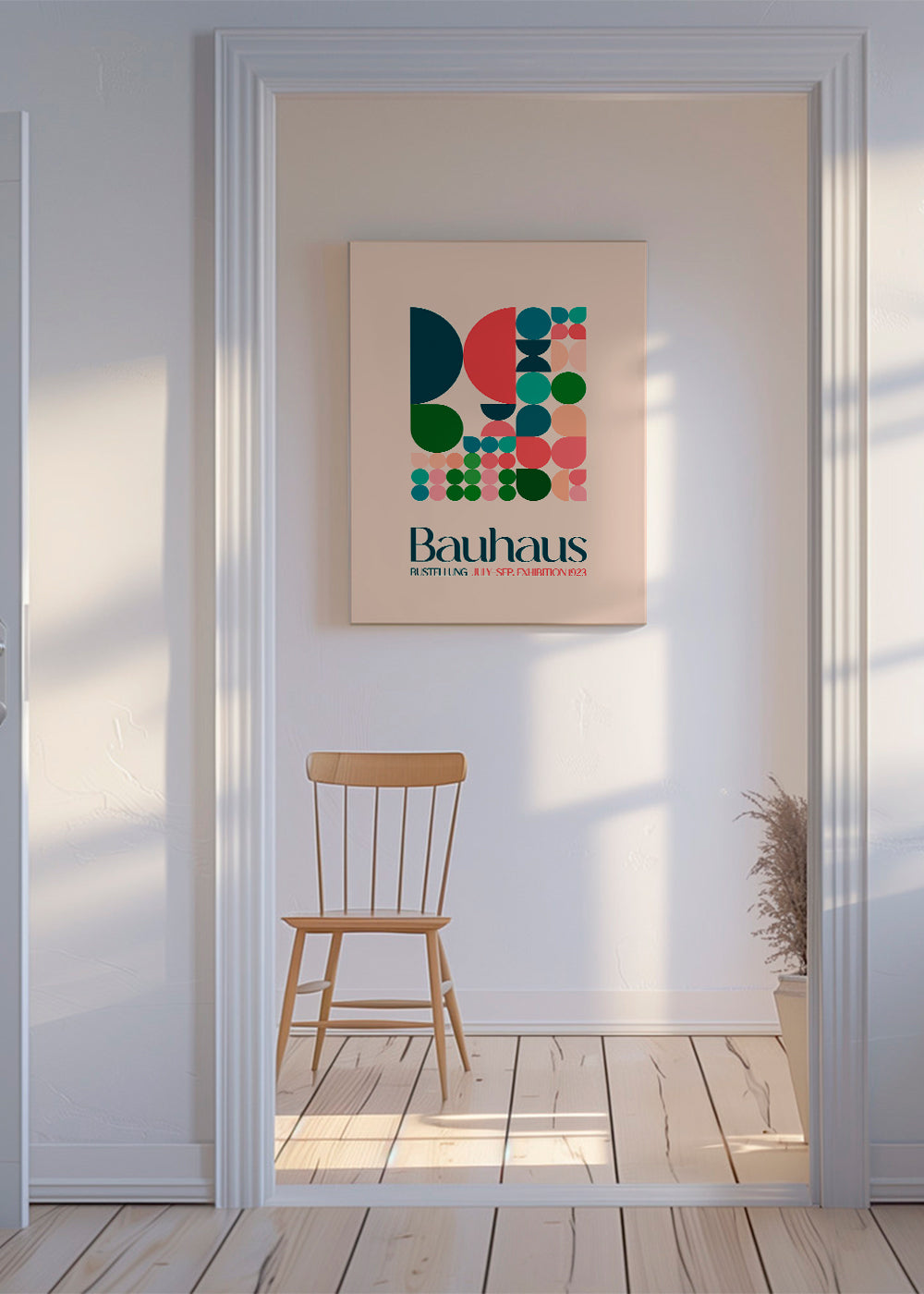 Geometrický plakát Bauhaus s bloky a typografií