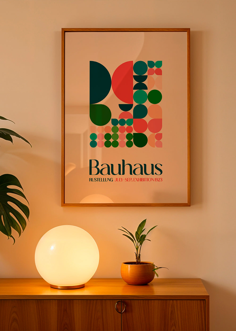 Geometrický plakát Bauhaus s bloky a typografií