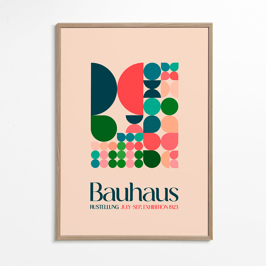 Geometrický plakát Bauhaus s bloky a typografií