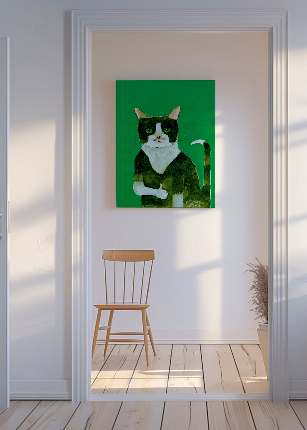 Obraz kočky tuxedo s palcem nahoru