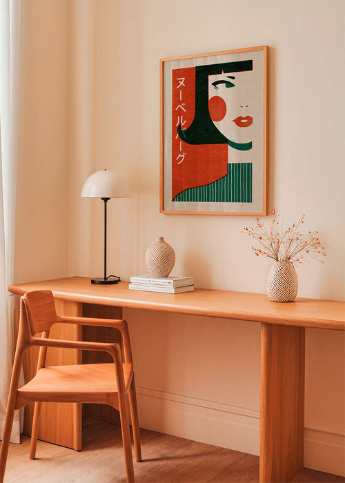 Ilustrace japonského tématu s geometrickou tváří