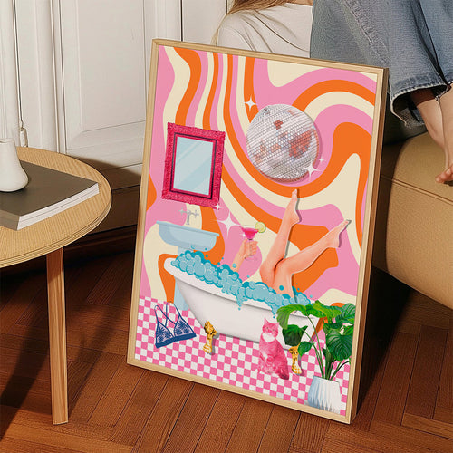 Pop ilustrace s vanou a diskokoulí