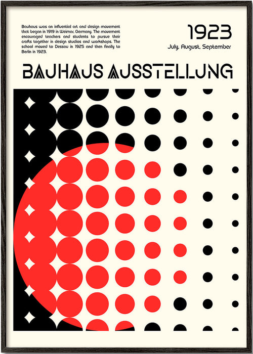 Geometrický plakát Bauhaus s červenými polokruhy