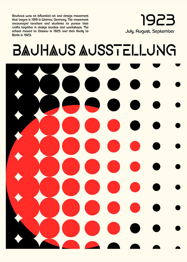 Geometrický plakát Bauhaus s červenými polokruhy
