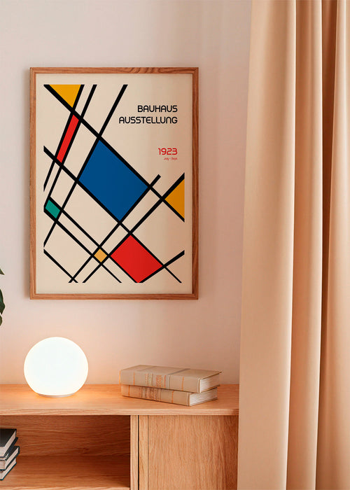 Geometrický plakát Bauhaus 1923 s primárními barvami