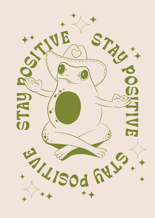 Ilustrace žáby s pozitivním nápisem