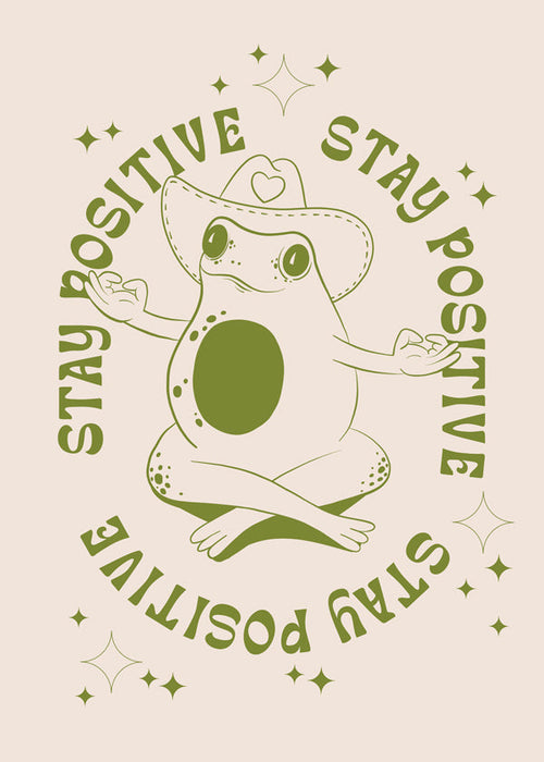 Ilustrace žáby s pozitivním nápisem