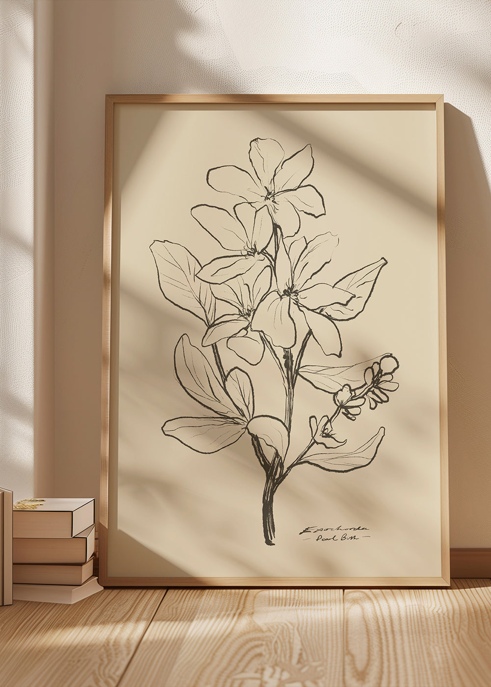 Botanický plakát — květ v liniové skice