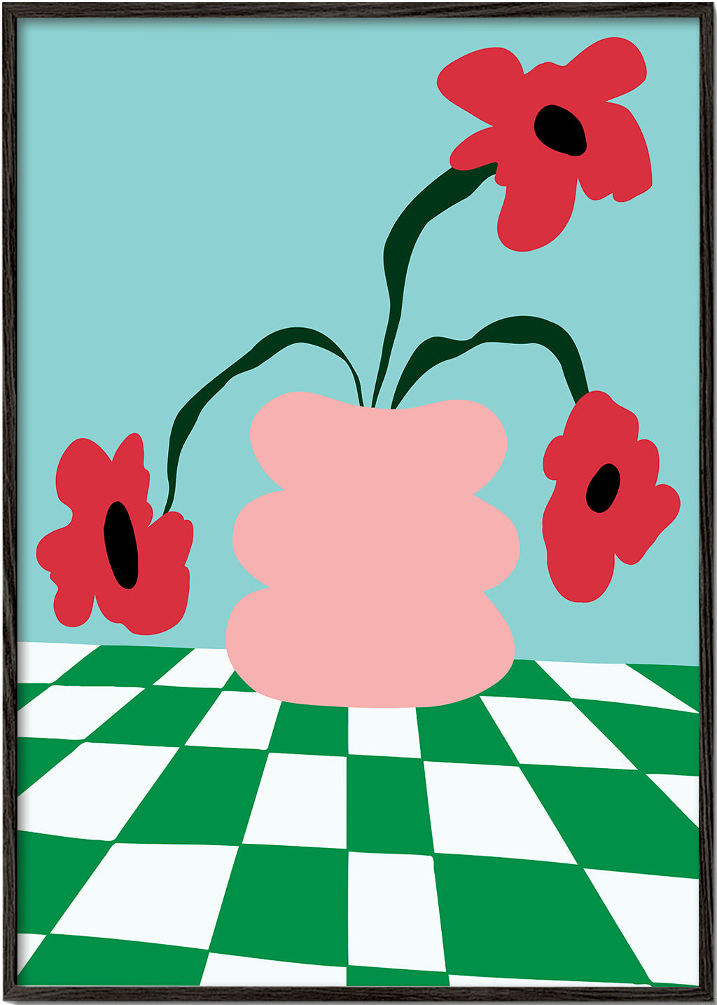 Botanický plakát s květinami v růžové váze