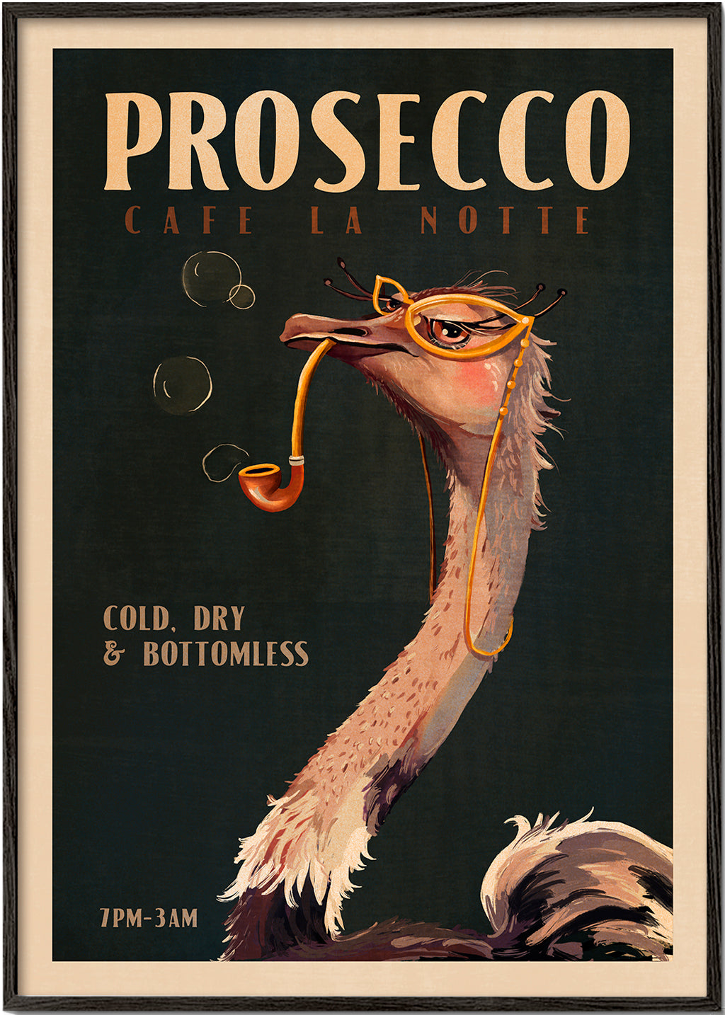 Plakát pštros s Proseccem ve stylu Art Deco