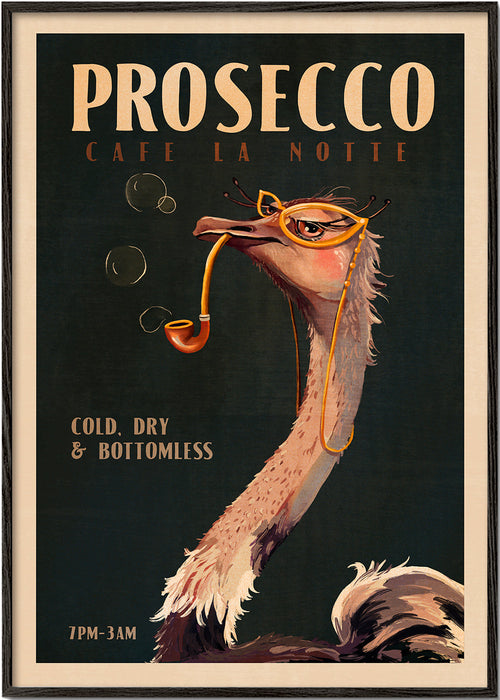 Plakát pštros s Proseccem ve stylu Art Deco