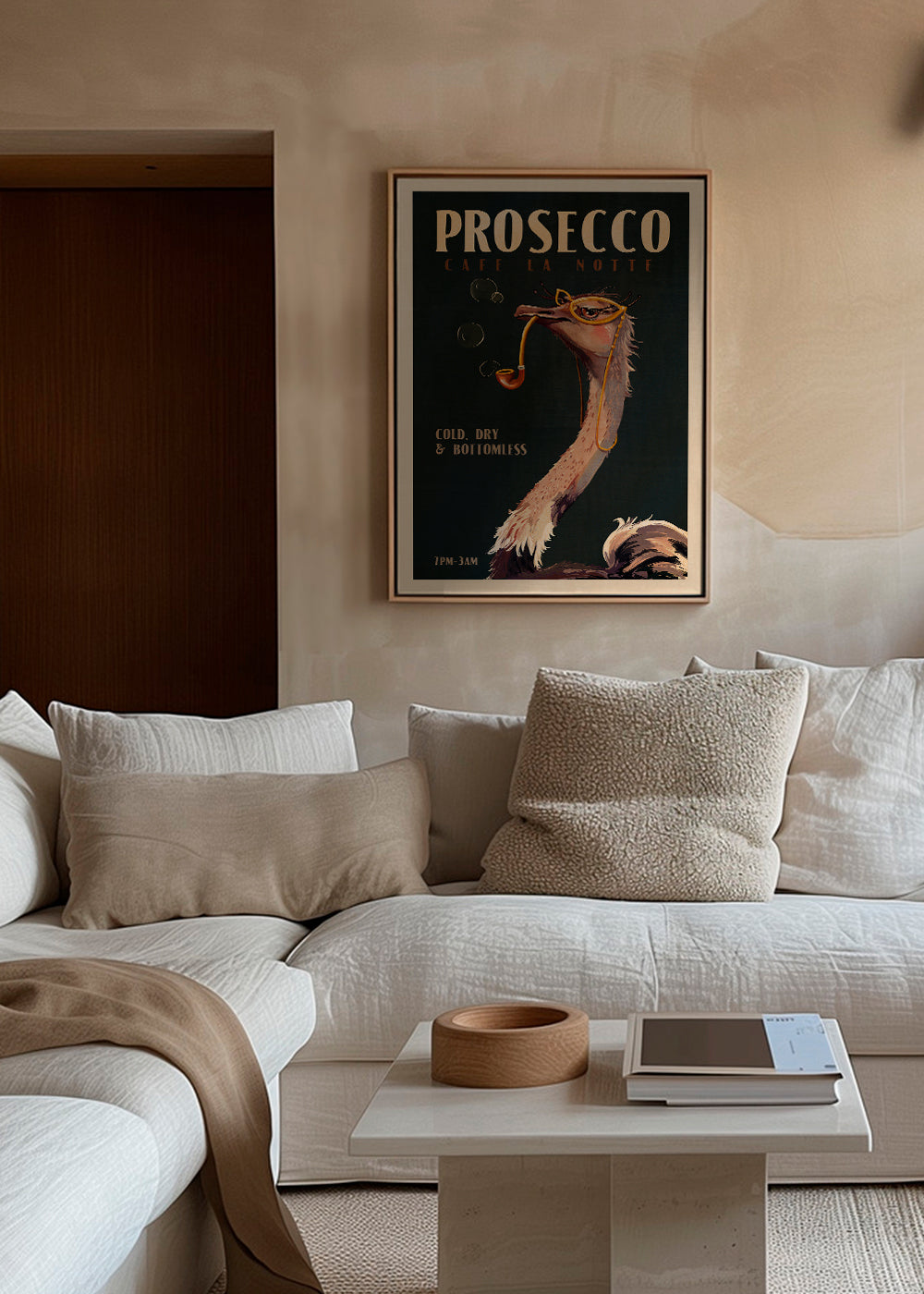 Plakát pštros s Proseccem ve stylu Art Deco