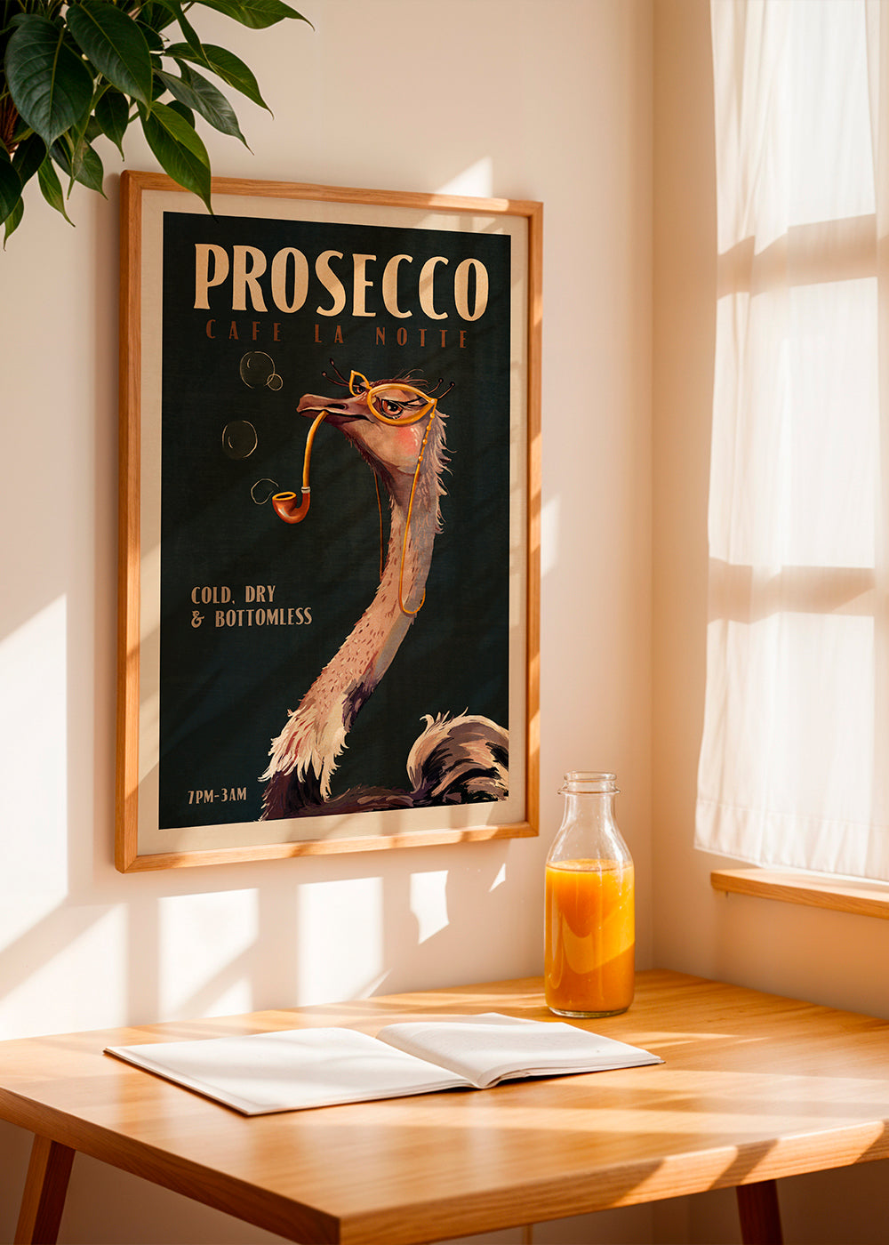 Plakát pštros s Proseccem ve stylu Art Deco