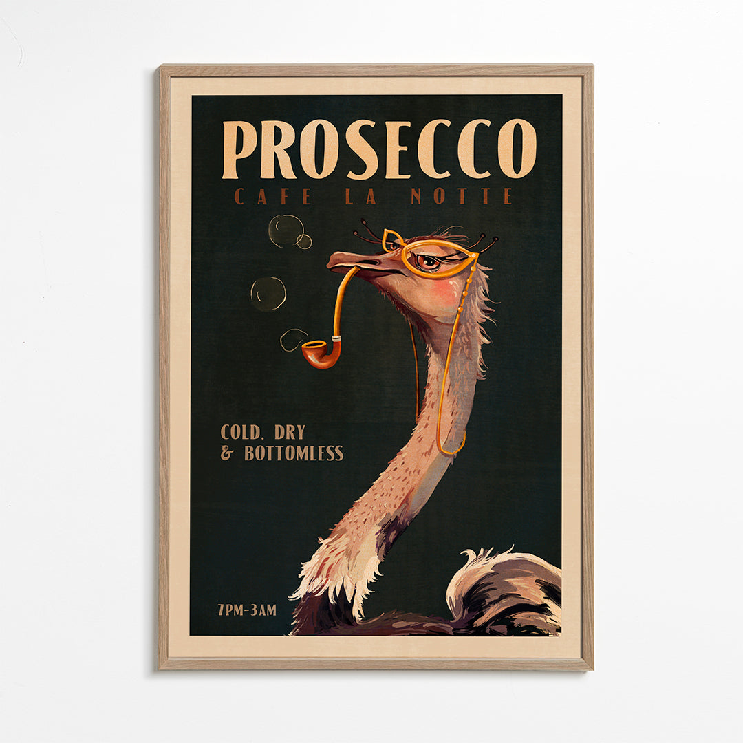 Plakát pštros s Proseccem ve stylu Art Deco