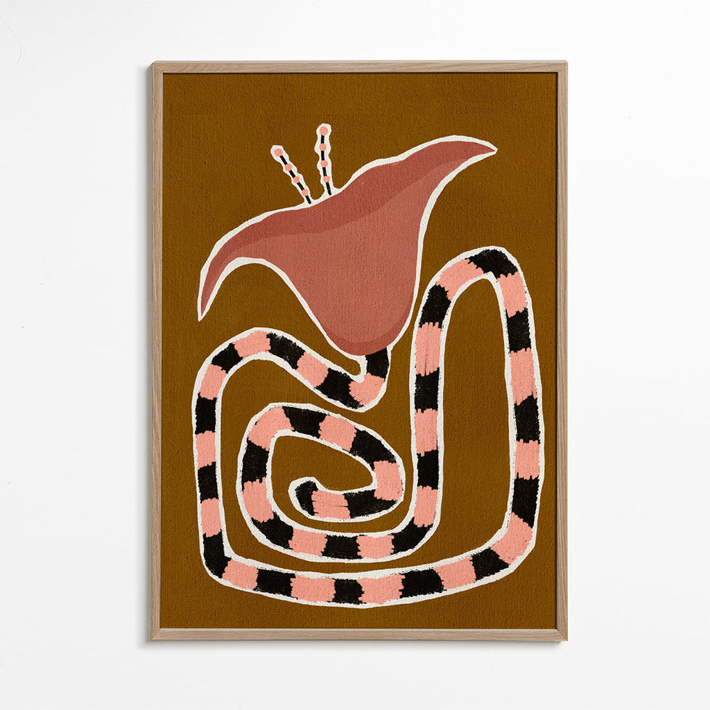 Botanický plakát se stylizovanou růžovou květinou